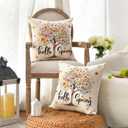 AVOIN colorlife Hello Spring Trees Flowers Throw Pillow Covers, 18 x 18 Inch Watercolor Cushion Case Decoration for Sofa Couch Set of 2