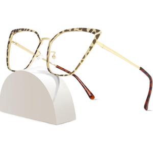 Blue Light Blocking Glasses Women Anti Eyestrain Computer Cat Eye Eyeglasses Cat Eye Clear Frame (V-leopard Print Gold)
