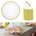 50 Pcs Clear Charger Plates with Beaded Rim 13 Inch Acrylic Gold Beaded Charger Plates Bulk for Wedding Party Dinner Birthday Table Events Decoration