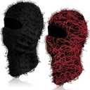Newcotte 2 Pack Adult Distressed Balaclava Ski Mask Full Face Knitted Balaclava Windproof Cool Ski Mask for Cold Weather