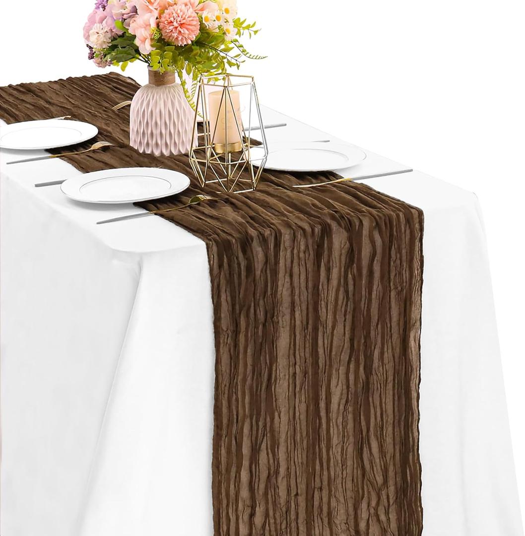Brown 10FT Cheesecloth Table Runner Boho Gauze Fabric Table Runner Rustic Sheer Runner for Wedding Bridal Baby Shower Birthday Party Boho Table Decor1 Pack Brown