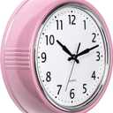Bernhard Products Retro Wall Clock 12 Inch Pink Kitchen 50's Vintage Design Round Silent Non Ticking Battery Operated Quality Quartz for Home Office Baby Nursery Girls Room Classroom, Easy to Read