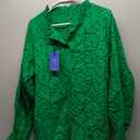 chouyatou Women's Boho Crochet Shirts Lantern Sleeve Button Down Lace Eyelet Blouse Tops (Medium, Green)