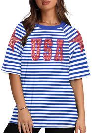 SFHFY 4th of July Shirt Women: USA T-Shirt Striped American Flag T-Shirt 
 2XL
