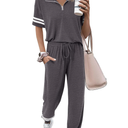 MASCOMODA 2 Piece Outfits for Women 2025 Summer Casual Quarter Zip Short Sleeve Tops Long Pants Tracksuit Jogger Lounge Sets, XL