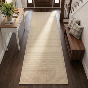 8FT Laundry Rug Runner Mat Non Slip, Rubber Backed Kitchen Sink Rug Carpet Mat, Absorbent Hall Floor Runner Rug, 2'4" x 8' (Rectangular), Beige