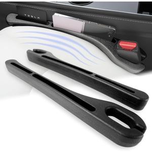 Add-On Tesla Car Seat Gap Filler 2 Pack with Seat Belt Holes, Auto Crevice Blockers 2PCS Fill Gap in Between Seat and Console, Universal car Gap Filler, Black