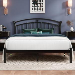 Einhomn Queen Bed Frame, Black Metal Bed Frame with 12" Under-Bed Storage, Heavy Duty Steel Slat Support, No Box Spring Needed, Noise-Free, Easy Assembly