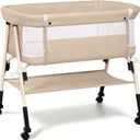 3-in-1 Baby Bassinet Bedside Sleeper for Newborn, Baby Crib Beige | Bedside Bassinet with Breathable Mesh, Portable, 4- Adjustable Height, Mattress, Storage Basket & Lockable Wheels, CPSC