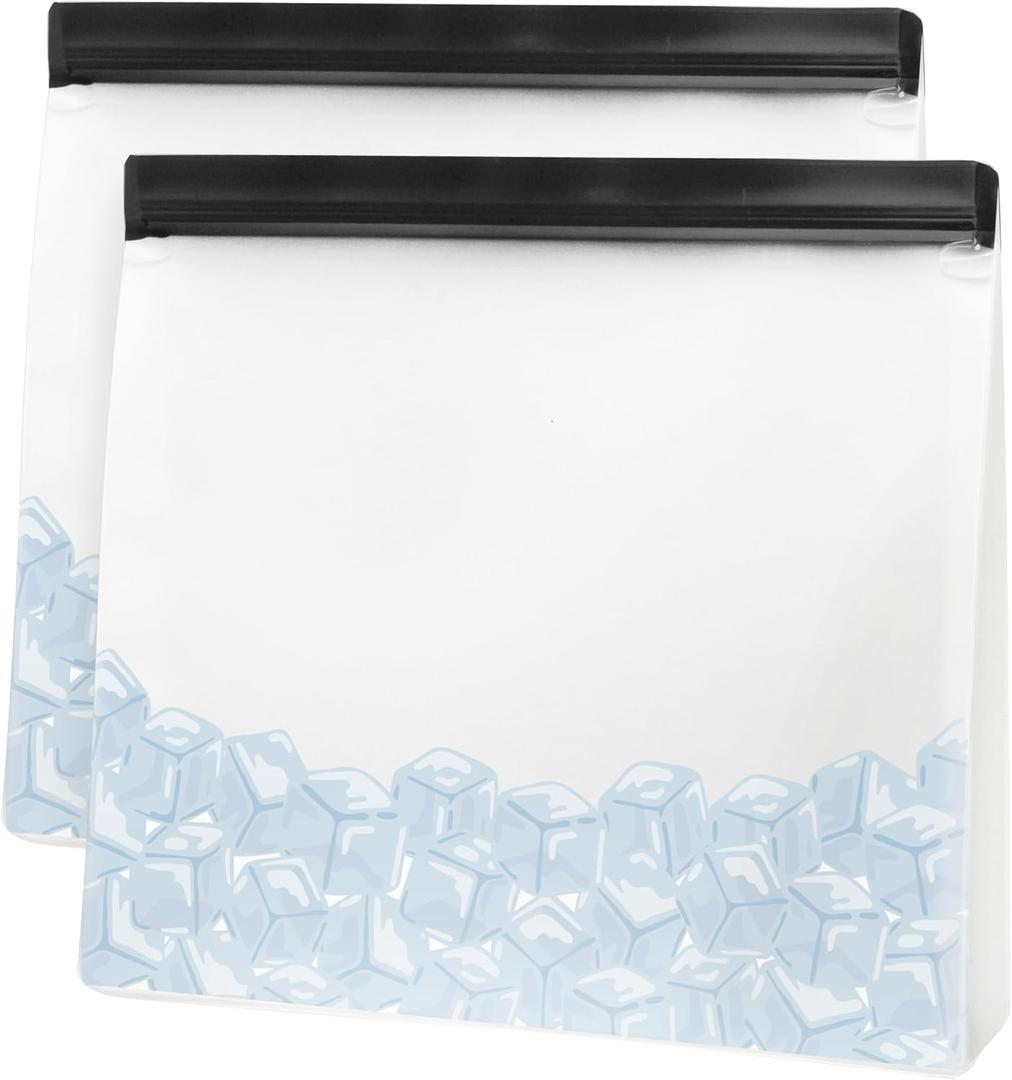 OGGI Reusable Ice Storage Bags - Set of 2, 11x10x2.5" - Ideal Reusable Ice Bag Set, Freezer Bags, Storage Bags, Snack Bag for Travel - Durable, Food-Grade BPA-Free