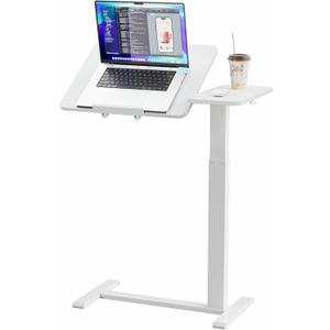 Ywin Medical Adjustable Tilt Overbed Bedside Table with Wheels, Swivel Portable Tray Table(27.6" W x 15.8" D), Small Standing Desk for Bedroom, Hospital, Couch, Office Use,White