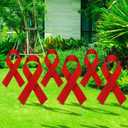 Drydiet 6 Pcs Ribbon Awareness Yard Signs with Metal Stakes 14 Ribbon Health Awareness Lawn Stakes Waterproof Patio Sign for Outdoor Garden Church(Red)