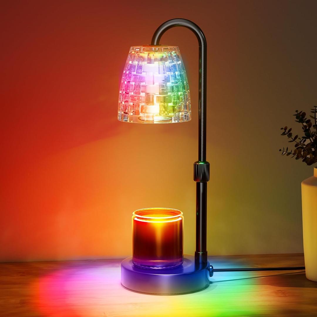 Candle Warmer Lamp with Timer Dimmer, 8 Colors LED Changing, Candle Lamp with RGB Model Adjustable Height for All Size Scented Candles with 2 Bulbs, Birthday Gifts for Women