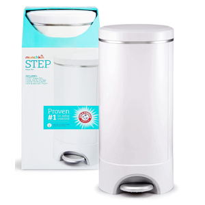 Munchkin STEP Diaper Pail Powered by Arm & Hammer, #1 in Odor Control, Award-Winning, Includes 1 Snap, Seal & Toss Bag, 1 Starter Refill Ring, and 1 PUCK Baking Soda Cartridge