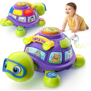 Baby Toys 6-12 Months, Musical Turtle Tummy Time Developmental Crawling Toy for 6 7 8 9 10 Months, Educational Bilingual Infant Toy 6-9-12 Months, Baby Boy Girl Birthday Gifts