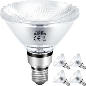 PAR38 Halogen Flood Light Bulbs 90W 120V, 4Pcs Halogen PAR38 90W Light Bulbs Dimmable with E26 Base, 2700K Warm White, 4050 Lumens for Indoor and Outdoor