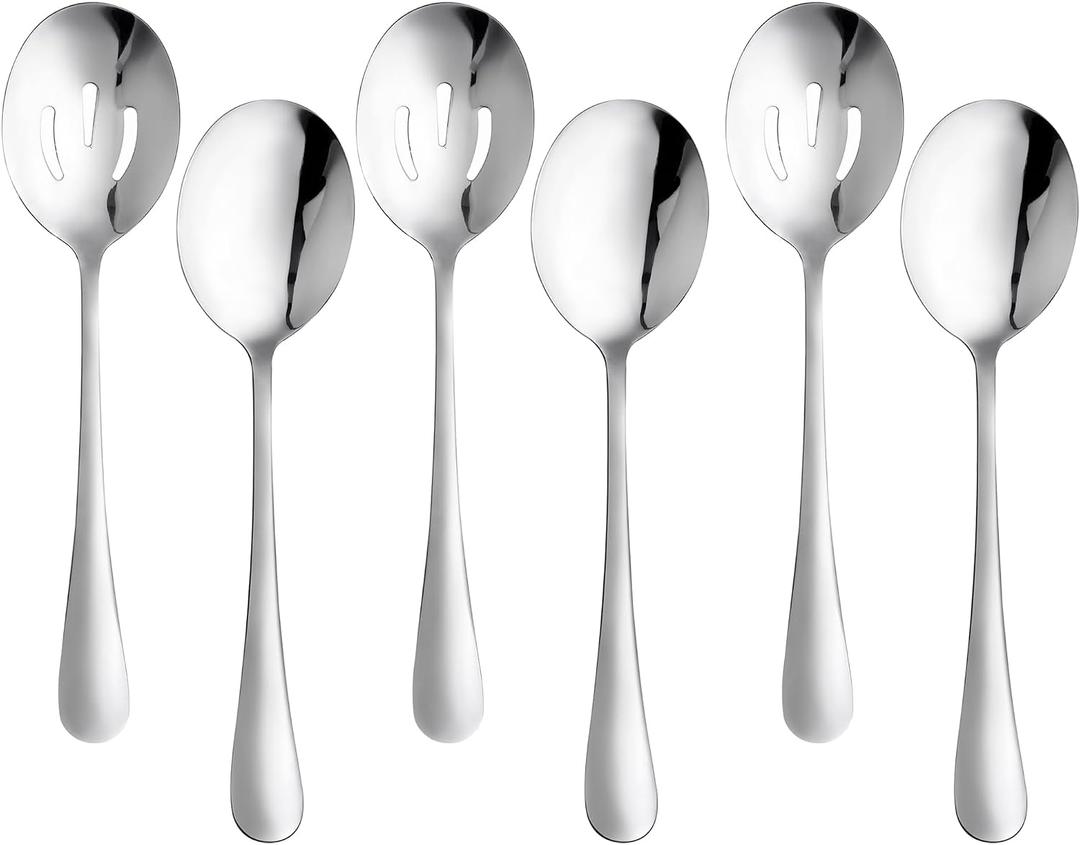 24 Pieces Serving Spoon Set, 8.7 Inch, Includes 12 Serving Spoons and 12 Slotted Spoons, Large Stainless Steel Buffet Banquet Utensils Cutlery Set for Home, Kitchen, Silver