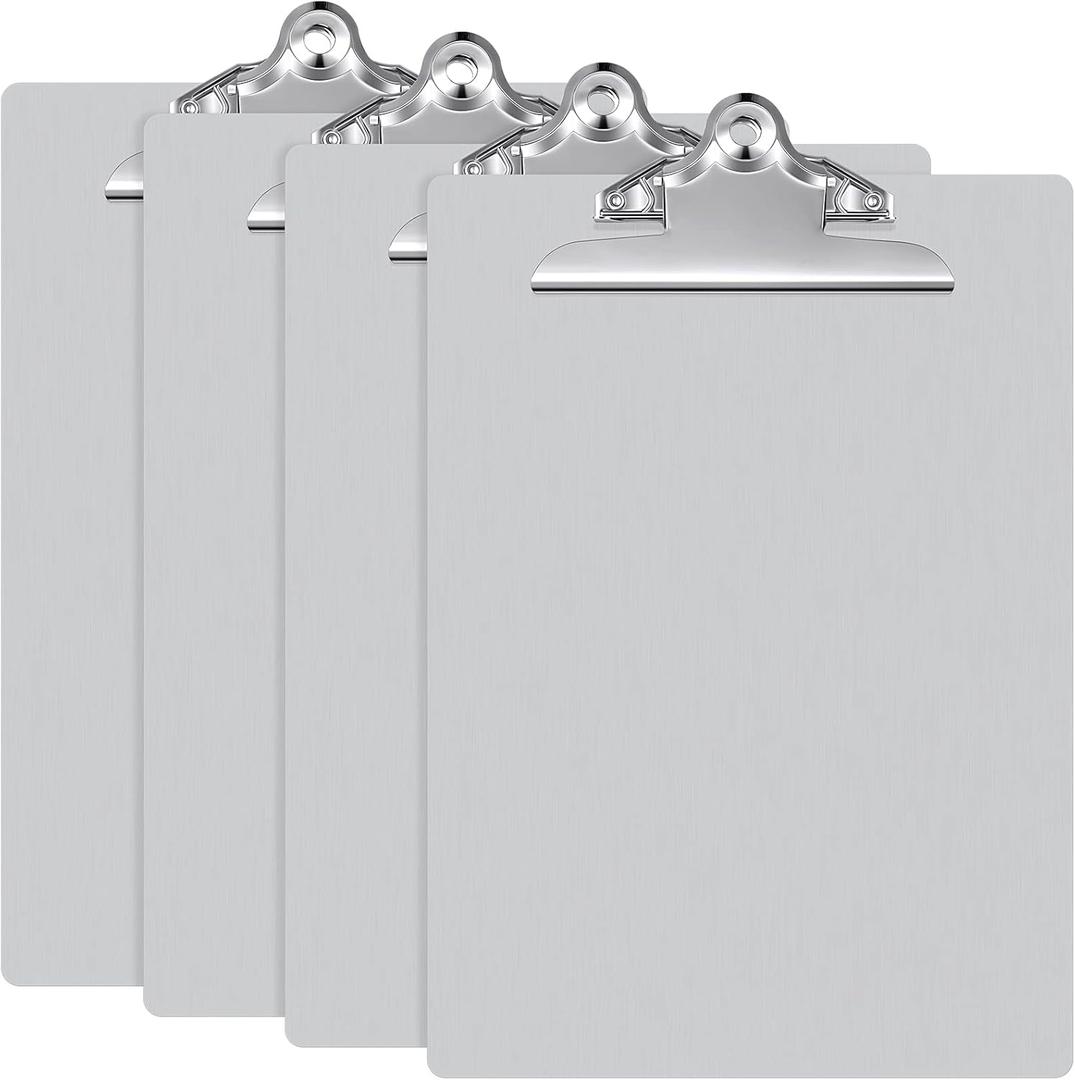 Mimorou 4 Pcs Metal Clipboard Heavy Duty Aluminum Clipboards 12 x 9 Inch Metal Clip Board with Low Profile Clip A4 Letter Size Document Holder for Office School Medical Jobsite Laboratory