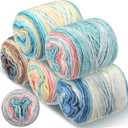 Timgle 5 Rolls Cake Yarn for Crocheting and Knitting 17.5 oz Multicolor Flower Ombre Soft Self Striping Crochet Craft Yarns for Scarves, Shawls, Blankets, Garments Making(Blue)