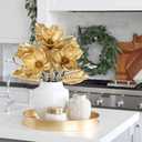 Briful Set of 3 Gold Magnolia Floral Stems 26in Magnolia Artificial Flowers Silk Magnolia Flower Branches for Christmas Home Office Table Vase Decor