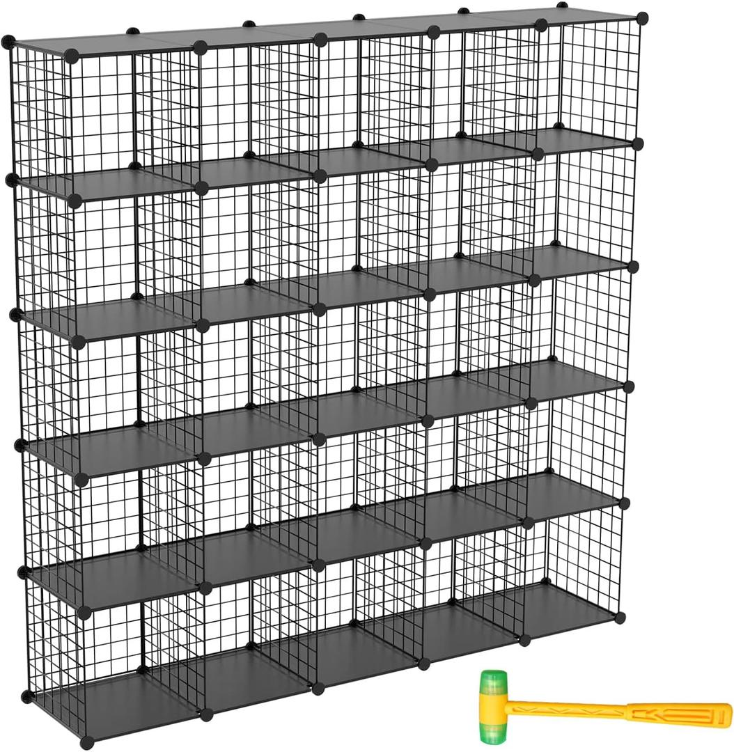 TUMUCUTE Wire Cube Storage Organizer, 25-Cube Metal Storage Shelves Bookshelf, Stackable Modular Closet Organizer for Bedroom Living Room, Office,Storage Shelves