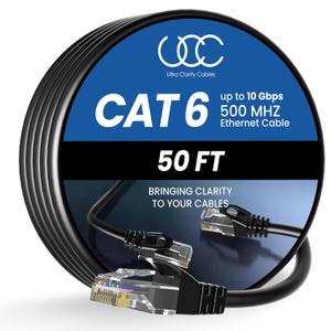 Ultra Clarity Cables Cat 6 Ethernet Cable 50 ft, Outdoor&Indoor 10Gbps Ethernet Cable, High Speed Cat6 Cable RJ45 LAN Internet Cable for Computer, Router, Modem, PS4/5, Xbox, Gaming- Black