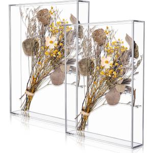 Barydat 2 Pcs 11'' x 14'' Acrylic Shadow Boxes Display Cases, Shadow Box DIY Frame Clear Acrylic Display Cases Wedding Memory Dried Flower Container Picture Photo Frame for Valentine Day Wedding