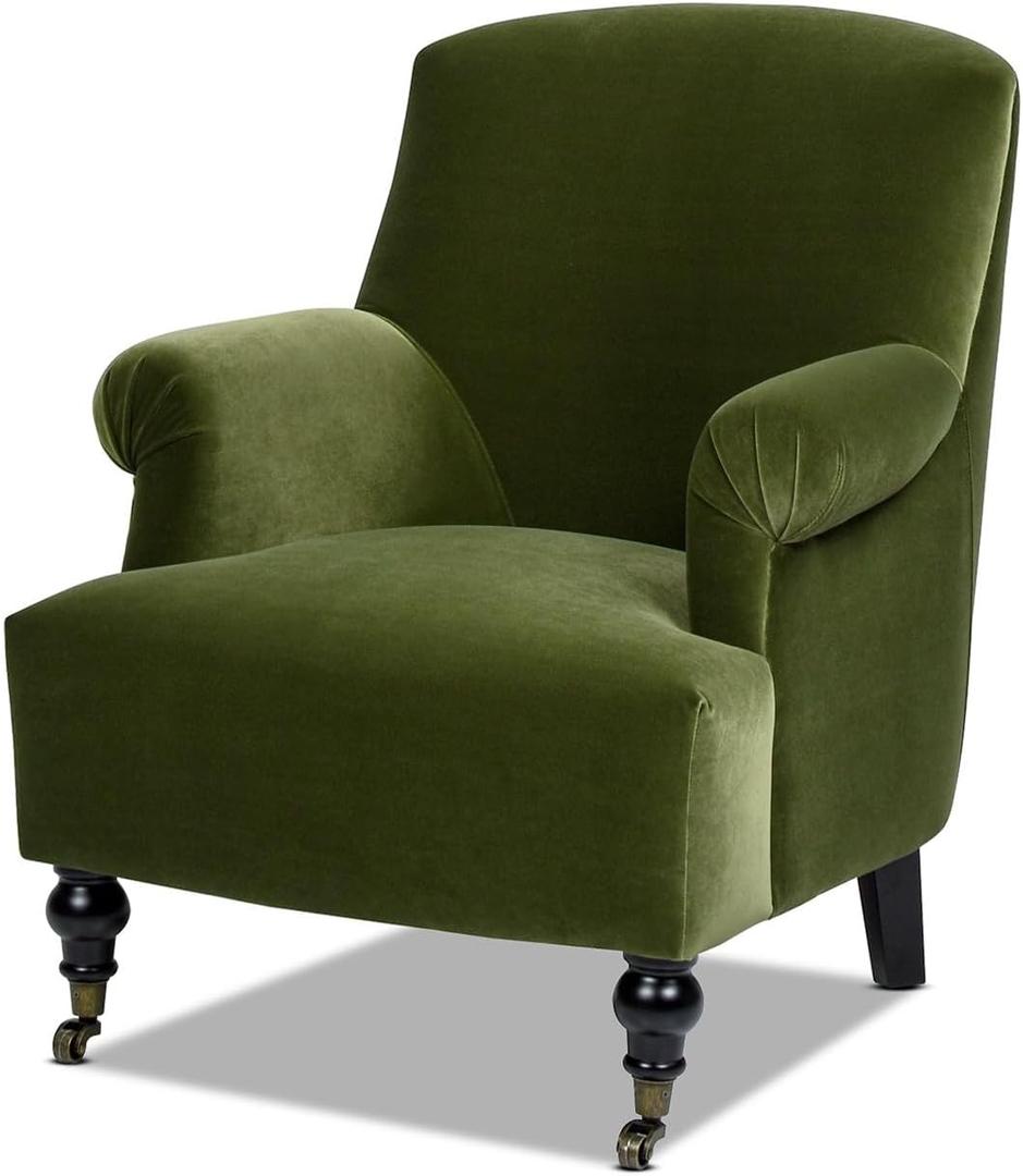 Jennifer Taylor Home Eloise Farmhouse Coastal Pleated Sock Living Room Accent Arm Chair, Olive Green Performance Velvet
