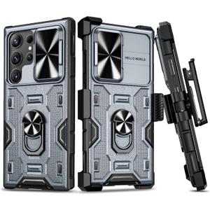 VEGO for Galaxy S24 Ultra Case with Kickstand, Slide Camera Cover & Rugged Belt Clip Holster Full-Body Drop Tested Protective Case for Samsung Galaxy S24 Ultra 6.8 Inch - Dark Grey