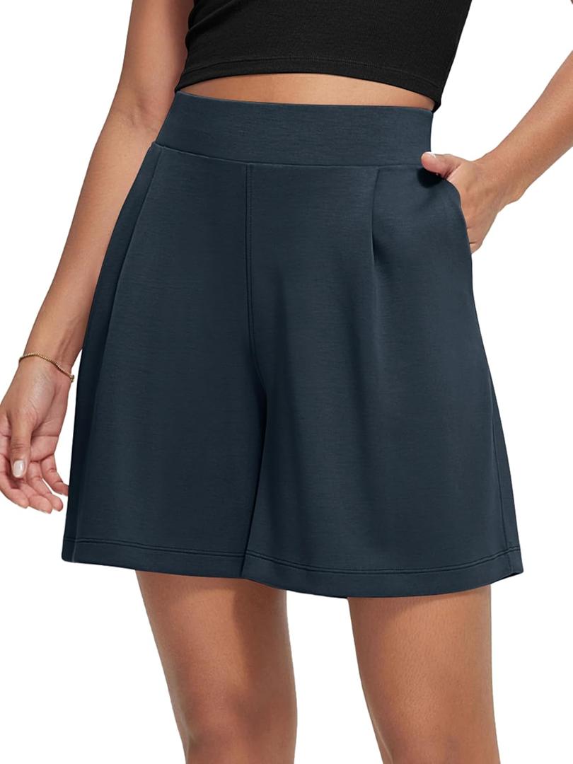 ODODOS Modal Soft Wide Leg Shorts for Women High Waist Casual Relaxed Shorts with Pockets-Inseam 4"/ 6" (Medium, Navy)