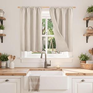 BGment Short Linen Blackout Curtains 36 Inch Length, Thermal Insulated Drapes with Rod Pocket Textured Full Room Darkening for Bedroom Privacy Small Window, 2 Panels Set, Each 30 Inch Wide