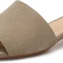VICKI·VICKI Women’s Suede Slide Sandals, Low Heel Square Toe Open Toe Slip On Sandals for Women, Memory Foam Insole, Dressy Casual Everyday Sandals Grey Size 8.5