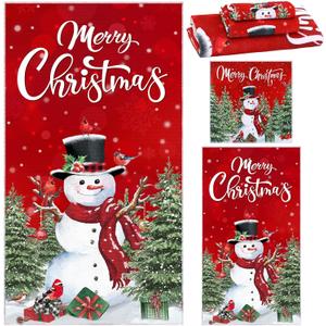 WovWeave 3 Pack Christmas Snowman Bathroom Towels Set Winter Christmas Tree Snowman Wash Cloth Holiday Soft Hand Towels for Xmas Gift Bathroom Kitchen Dish Hotel Beach Gym Spa
