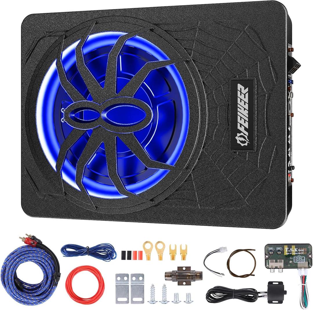 2025 10" 1200W UnderSeat Car Subwoofer, with Multicolor LED Lighting, Deep Bass Enhancement. Subwoofer and Amp Package for a Dynamic Driving Experience with Bass Melodies