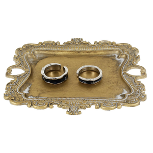 Small Vintage Jewelry Tray, Jewelry Dish Ring Holder, Gold Trinket Dish, Rustic Ring Dish Plate Antique Earring Necklace Tray, Decorative Metal Mini Tray for Women Girl Birthday Chrismas Gifts(1 Pack)