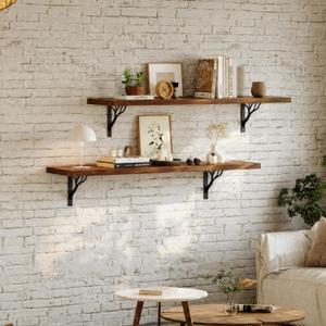 foxsky 48 Inch Solid Wood Walnut Floating Shelves for Wall 10" Deep, 48 inch 2 tier