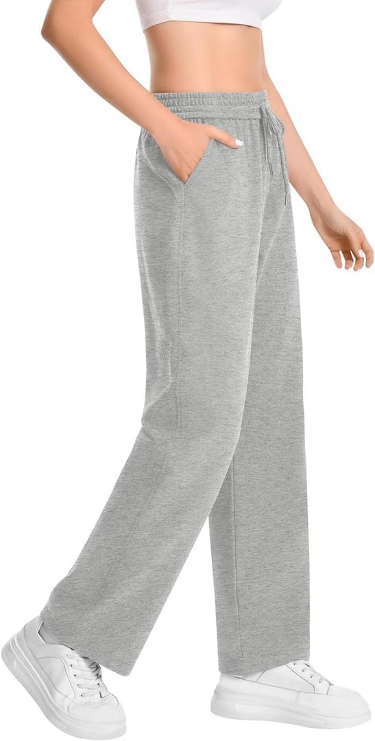 Auriviz Widen Waistband Sweat Pants for Women Exposed Pockets Lounge Sweatpants Straight Leg Pants 29 Inseam (Gray, S)