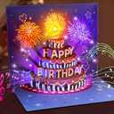 INPHER UPGRADED Birthday Cards Fireworks Pop Up Cake Light and Music Happy Birthday Gifts Decorations for Women, Men, Mom, Grandma (Purple)