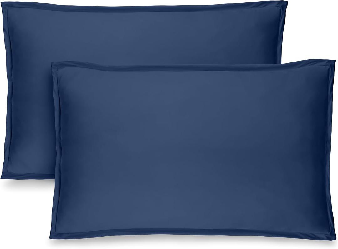 Bare Home Standard Pillow Sham Covers - Set of 2 - Premium 1800 Ultra-Soft Microfiber - Double Brushed - Stain & Fade Resistant - Bed Pillow Shams - Pillows Not Included (Set of 2, Dark Blue)