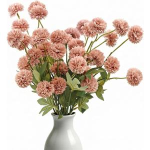 8pcs Blush Pink Fake Silk Pompon Mum Artificial Flowers,Mini Artificial Chrysanthemums with Stems,Faux Flowers For Vase,for Wedding Centerpieces, flower arrangements, vase fillers, and home decor
