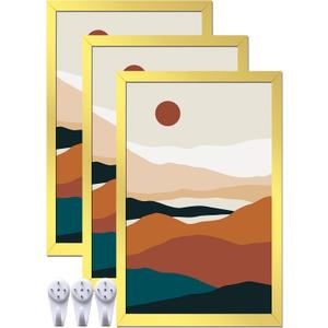 Gold 14x22 Picture Frame Set of 3, High Transparent Frame for 14 By 22 Photo Collage Canvas Poster Size Wall Mount and Tabletop Horizontally Vertically (Gold, 14 x 22 inches)