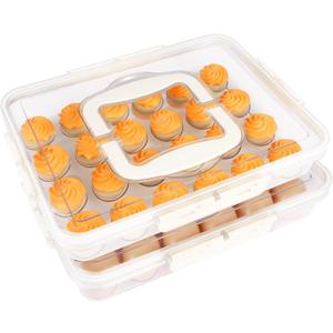 Deviled Egg Containers with Lid, 2 Pack Thick Clear Plastic Deviled Carrier with Handle Storage 48 Eggs, Stackable Egg Holder Portable Tray Platter for Fridge, Travel, Party-White