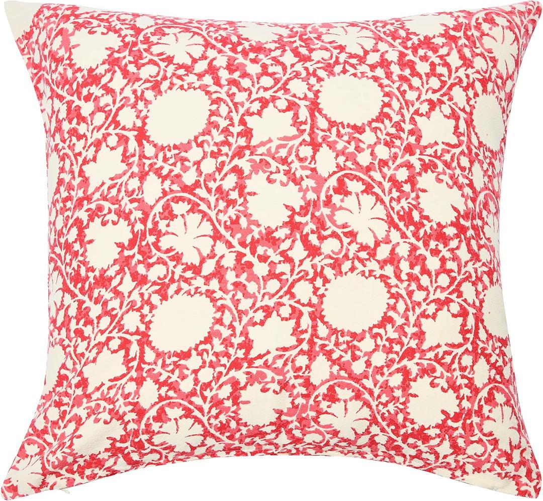 Creative Co-Op 20" Square Ivy Print Cotton Pillow Cover (Red/White)