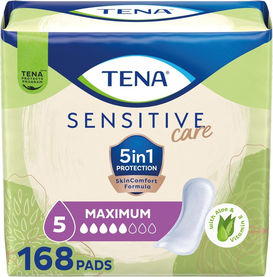 TENA Sensitive Care Incontinence Pads, Bladder Control & Postpartum for Women, Maximum Absorbency, Regular Length, 168 Count