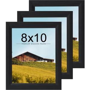 KTKDE 8x10 Picture Frame Set of 3, Wooden frames black, Vertical & Horizontal Wall Hanging for Wall or Tapletop Display,Studio Gallery Photo Frame for Photos, Posters & Art Prints