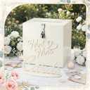 Chumia Cream White Acrylic Wedding Card Box with Lock, 3D Embossed Mr and Mrs Gift Card Box with Cards Sign for Wedding Reception, Bridal Shower, Engagement, Anniversary Party