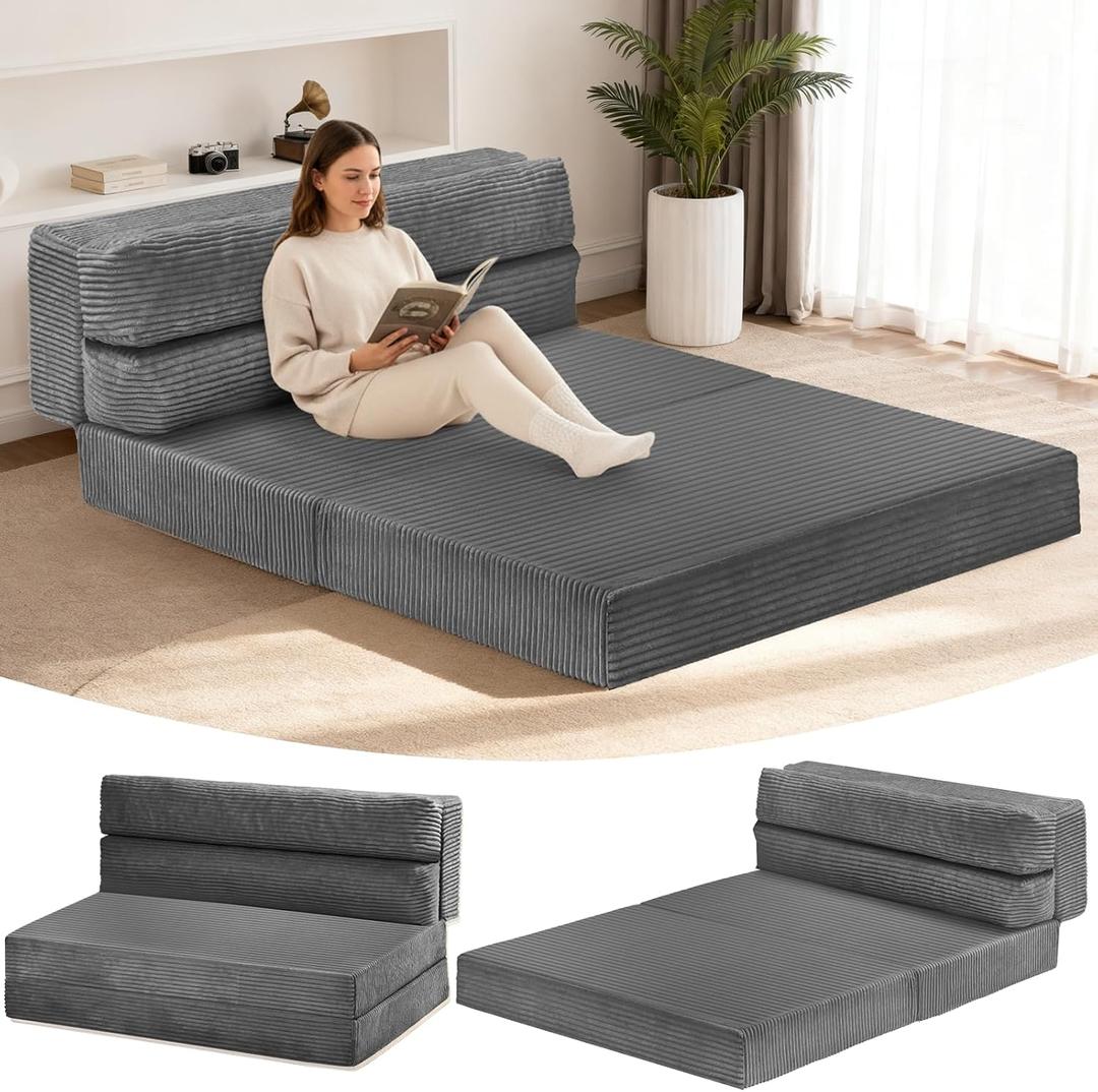 Foldable Mattress Queen, Folding Sofa Bed 3-in-1 Convertible Sofa Bed Floor Couch Folding Mattress for Living Room, Guest Room No Assembly Required