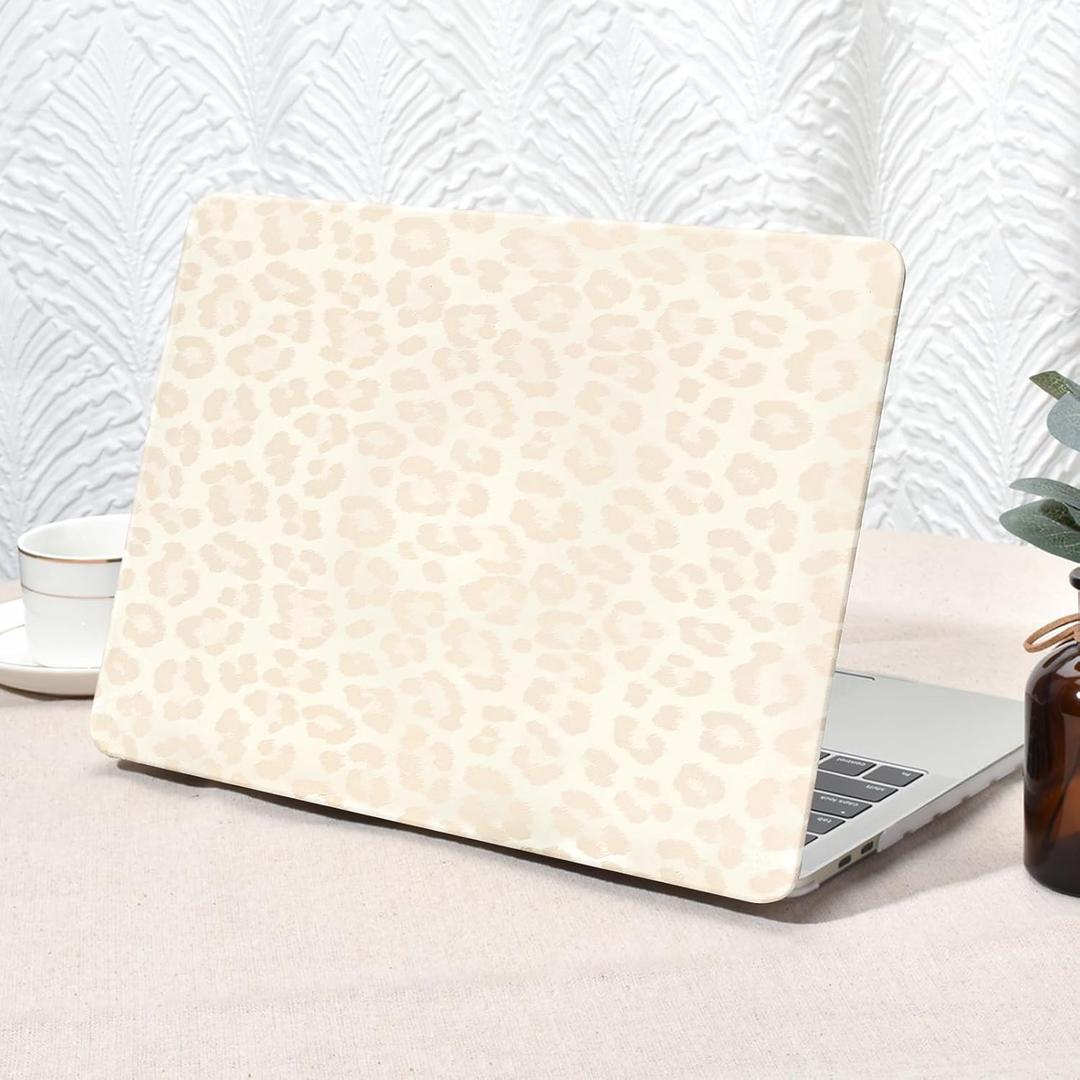 Seorsok Compatible with MacBook Pro 13 inch Case M2 2023,2022,2021-2016 A2338 M1 A2251 A2289 A2159 A1989 A1708 A1706,Elegant Leopard Grain Leather Plastic Hard Shell Case&Keyboard Cover,Beige