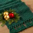 Socomi Boho Table Runner Macrame Long Valentine's Day Farmhouse Woven Cotton Linen Rustic Coffee Table Runner with Tassels for Dresser Scarf Home Decor Dining Room 12x108 inch Emerald Green