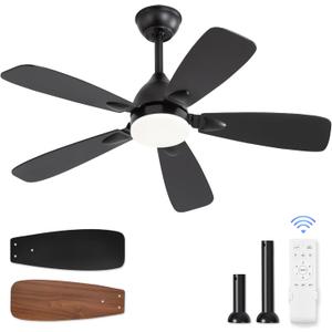 LEDIARY Ceiling Fans with Lights,42 inch Ceiling Fans with Lights and Remote,3CCT,6 Speeds,Reversible DC Motor,Noiseless,Small Black Ceiling Fan for Bedroom Living Room and Patio, Indoor/Outdoor Use